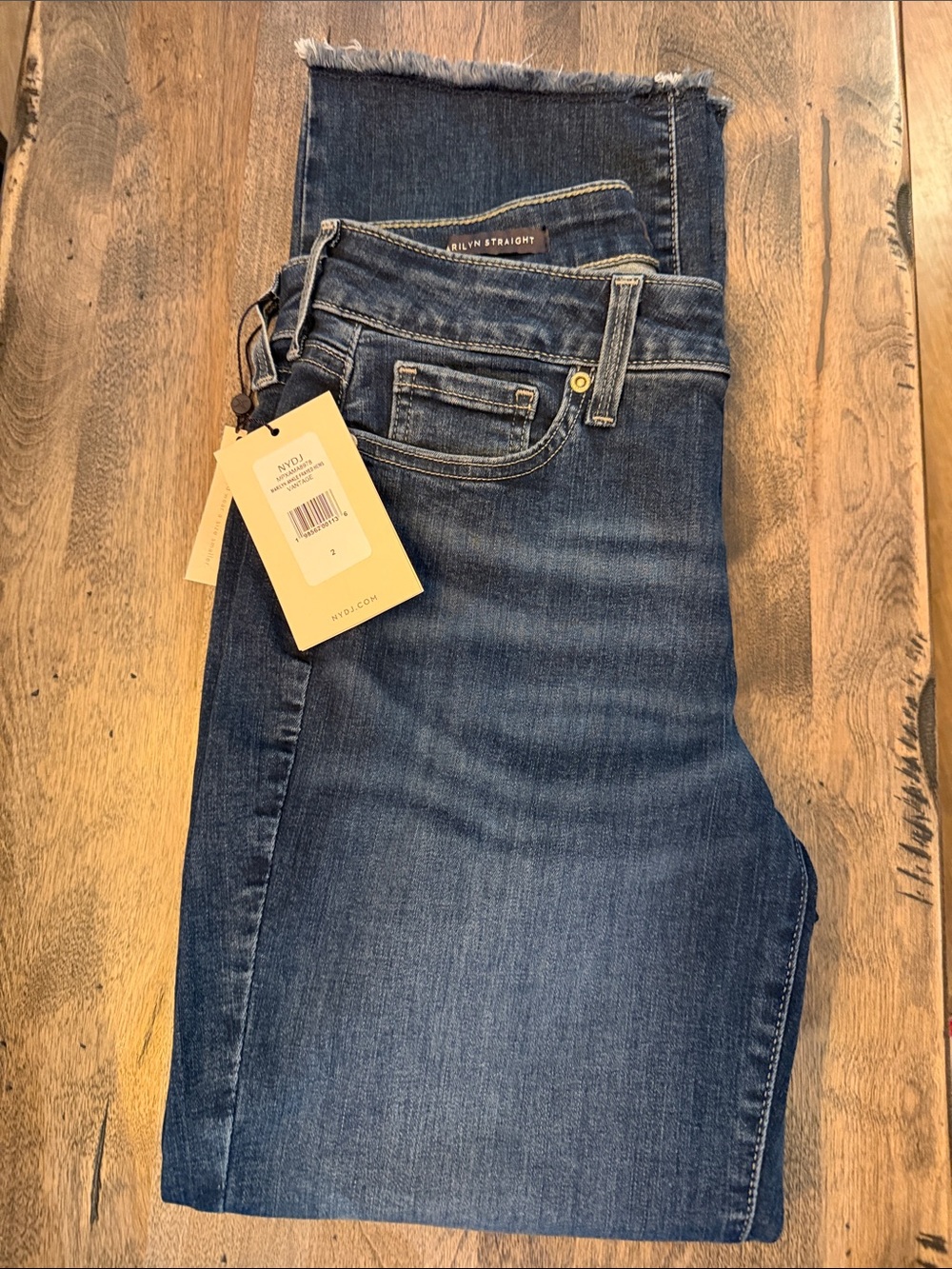 NYDJ Dark Indigo Straight Ankle Raw-Hem Jeans